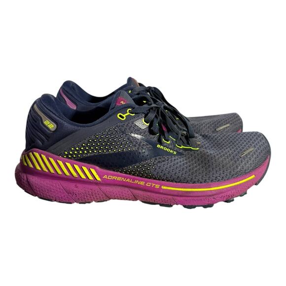 Brooks Adrenaline GTS 22 Women’s 11 Navy Purple Neon Running Shoes Medium B - Picture 2 of 9